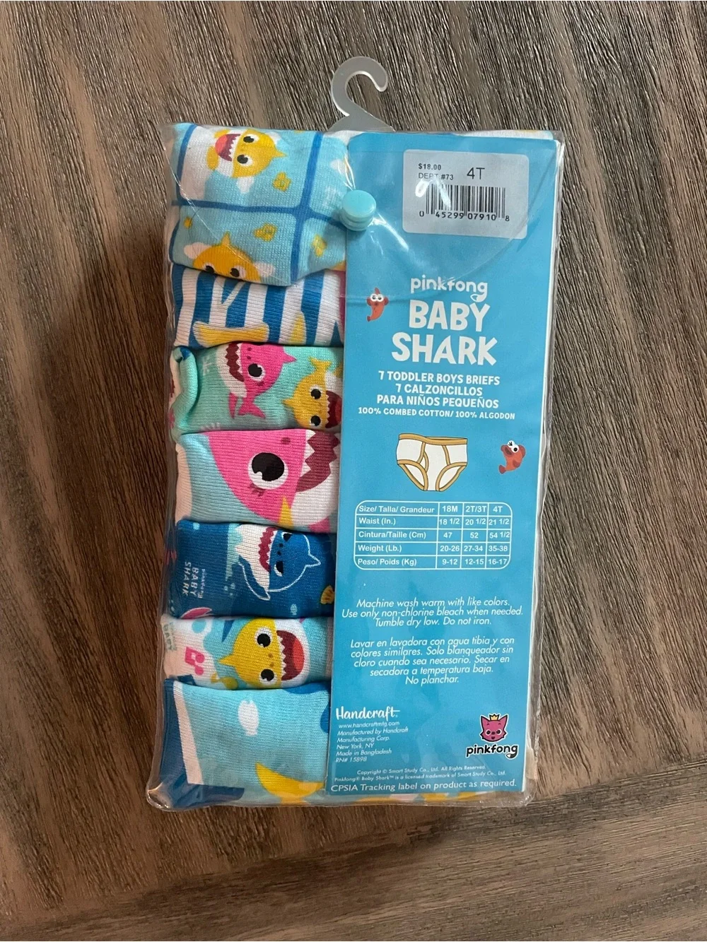 Pinkfong Baby Shark Toddler Boys' Briefs - Blue/Yellow/Pink - Size 4T (7-Pack)
